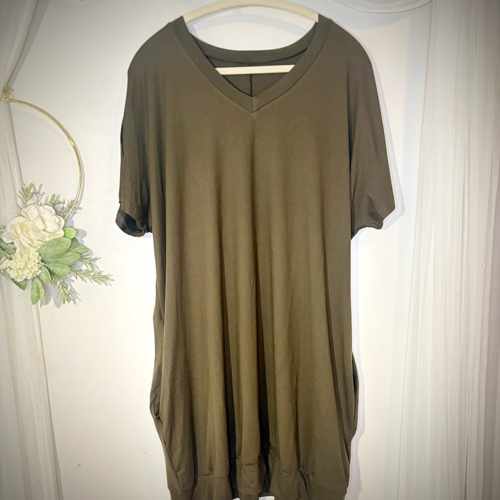 Olive Green V-Neck Women's Top
